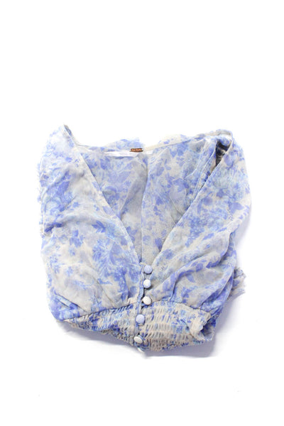 Free People Scotch & Soda Womens Sheer Floral Print Blouse Top Blue Size M Lot 2