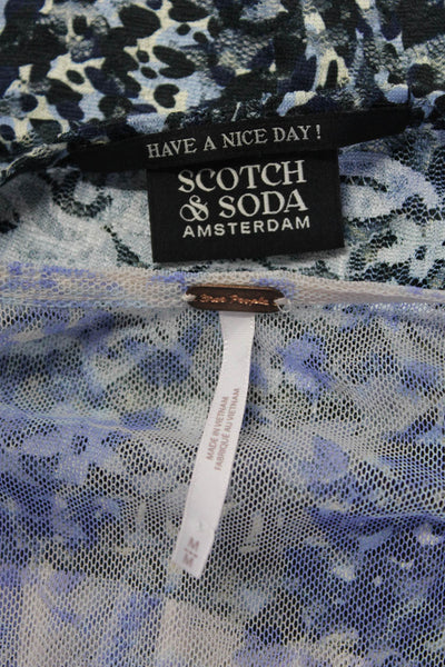 Free People Scotch & Soda Womens Sheer Floral Print Blouse Top Blue Size M Lot 2