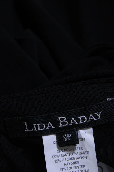 Lida Baday Womens Sheer Mesh Yoke Boat Neck Top Blouse Black Size Small
