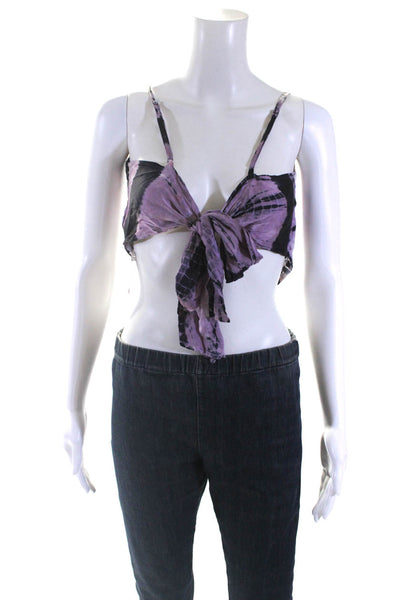 YFB Womens Tie Dye Satin Tie Back Crop Top Blouse Purple Orange Size Small