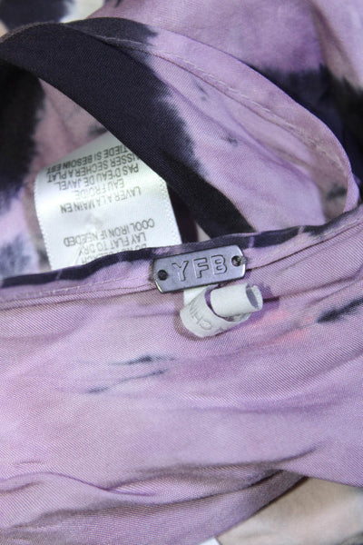 YFB Womens Tie Dye Satin Tie Back Crop Top Blouse Purple Orange Size Small