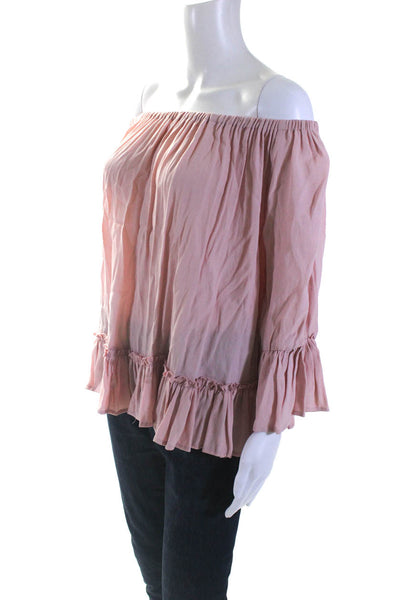 Muche & Muchette Womens Off Shoulder Bell Sleeve Ruffle Top Blouse Pink One Size