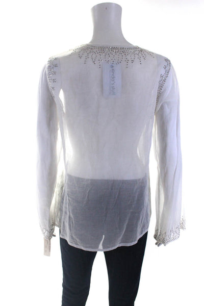 Margaret Loves Peter Womens Sheer Sequin Long Sleeve Top Blouse White Size 2