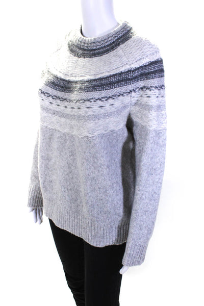Theory Womens Wool Striped Textured Round Neck Long Sleeve Sweater Gray Size P