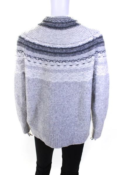 Theory Womens Wool Striped Textured Round Neck Long Sleeve Sweater Gray Size P