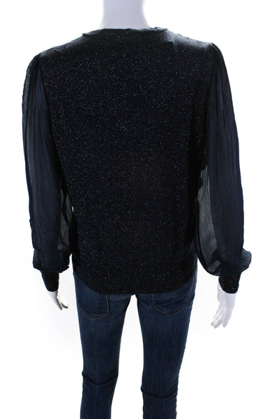 Brooks Brothers Womens Merino Wool Glitter Print Sheer Sweater Blue Size L