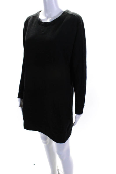 Athleta Womens Cotton Round Neck Long Sleeve Pullover Shift Dress Black Size M