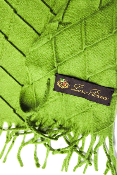 Loro Piana Womens Textured Geometric Print Frayed Hem Scarf Green Size OS