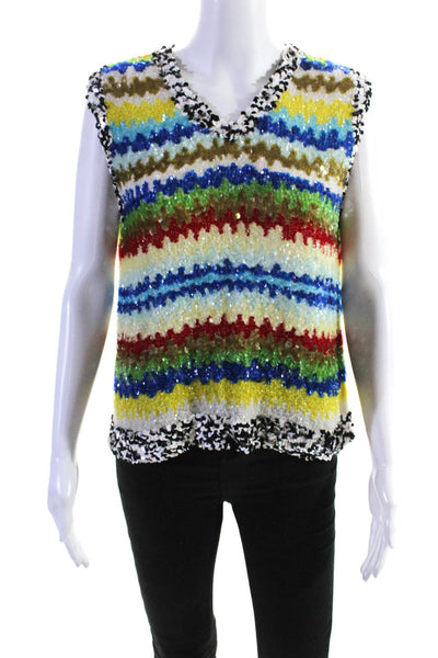 Ashish Womens Multicolor Sequins Crew Neck Zip Back Sleeveless Blouse Top SizeXS