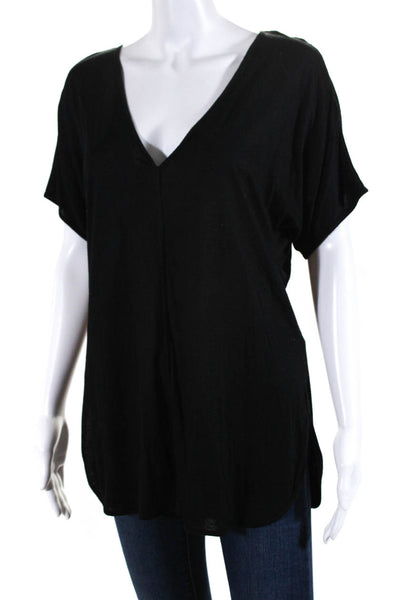 T Alexander Wang Womens Short Sleeve V Neck Tunic Blouse Black Size Medium