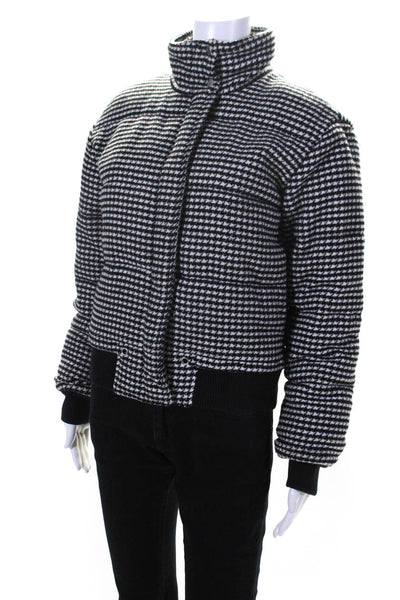 Tularosa Womens Houndstooth Print Puffer Jacket Black White Size Extra Small