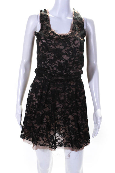 Alexis Womens Lace Sleeveless A Line Dress Brown Black Size Small