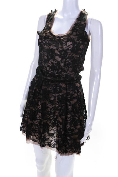 Alexis Womens Lace Sleeveless A Line Dress Brown Black Size Small