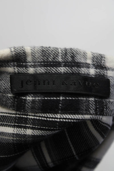 Jenni Kayne Womens Plaid Button Down Shirt Dress Black White Size Extra Small