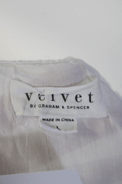 Velvet by Graham & Spencer Womens Long Sleeve V Neck Boxy Shirt White Size Large