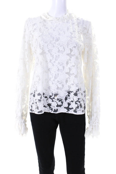 Alexis Womens Long Sleeve Crew Neck Lace Shirt Top White Size Large