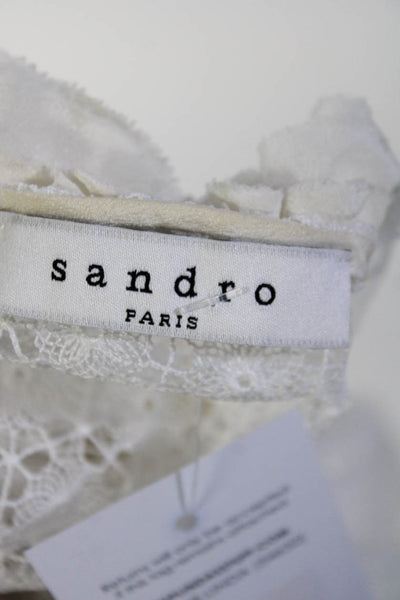 Sandro Womens Short Sleeve Ruffled Trim V Neck Lace Top Blouse White Size 3