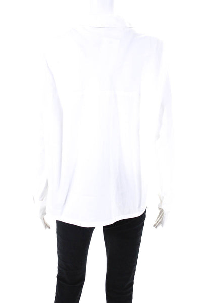Jarbo Womens Button Front Long Sleeve Collared V Neck Shirt White Cotton Size 3