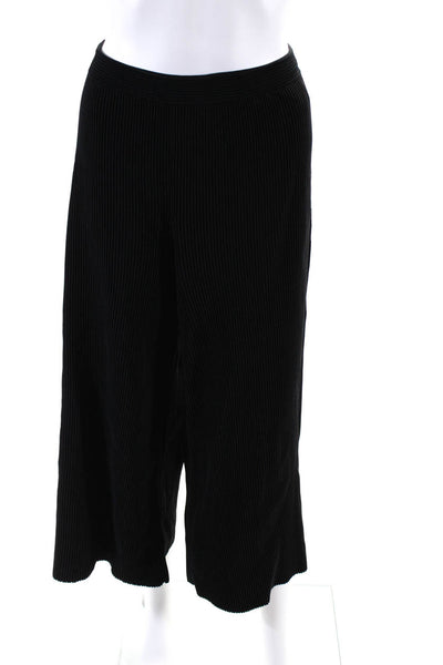 Theory Womens Ribbed Texture Elastic Waist Slip-On Wide Dress Pants Black Size L