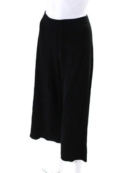Theory Womens Ribbed Texture Elastic Waist Slip-On Wide Dress Pants Black Size L