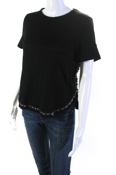 10 Crosby Derek Lam Womens Linen Fringe + Chain Trim T-Shirt Black Size XS