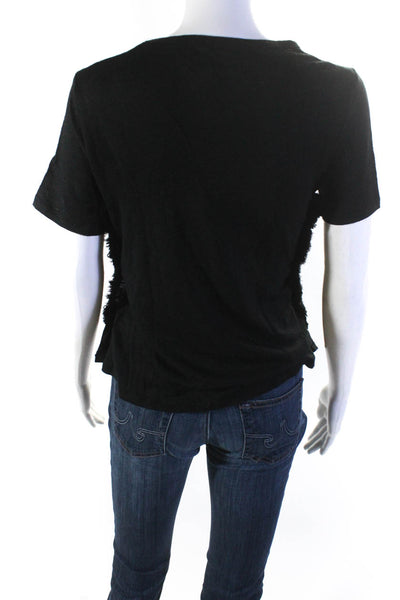 10 Crosby Derek Lam Womens Linen Fringe + Chain Trim T-Shirt Black Size XS