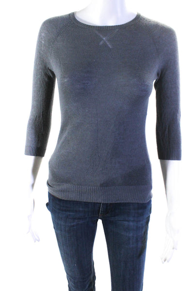 Autumn Cashmere Womens Knit Round Neck Long Sleeve Pullover Top Gray Size S