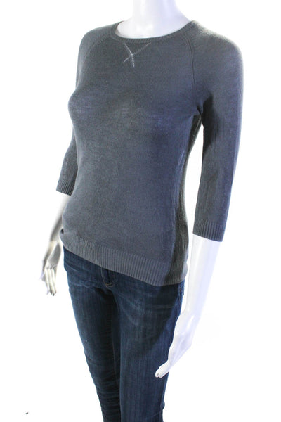 Autumn Cashmere Womens Knit Round Neck Long Sleeve Pullover Top Gray Size S