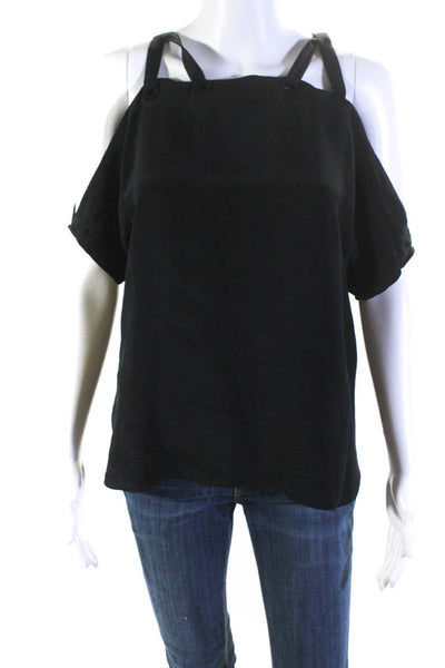 Ramy Brook Womens Silk Lace Up Cold Shoulder Pullover Blouse Top Black Size XS