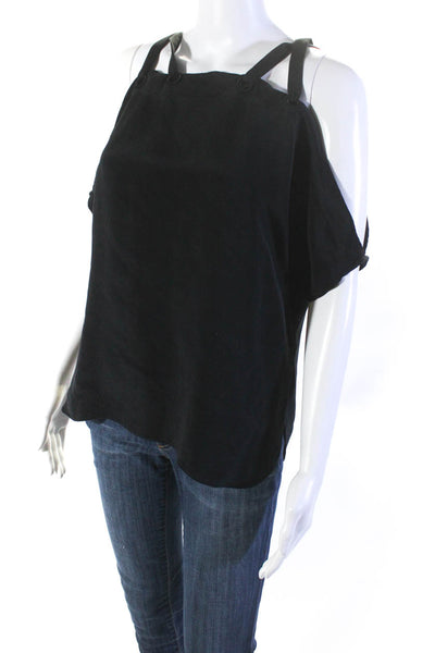 Ramy Brook Womens Silk Lace Up Cold Shoulder Pullover Blouse Top Black Size XS