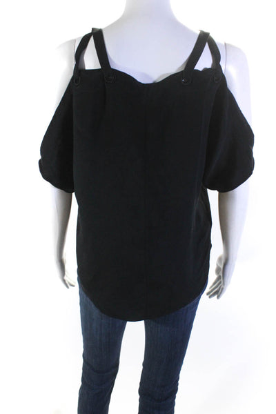 Ramy Brook Womens Silk Lace Up Cold Shoulder Pullover Blouse Top Black Size XS