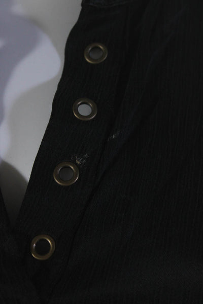 Drew Womens Eyelet Detail V-Neck Long Sleeve Pullover Blouse Top Black Size XS