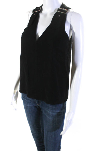 A.L.C. Womens Buckle Strap V-Neck Sleeveless Pullover Blouse Top Black Size 2