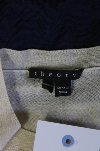 Theory Womens Wool Colorblock Print Long Sleeve Crewneck Knit Top Beige Size S