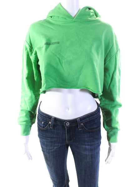 Pangaia Women's Hood Long Sleeves Cropped Sweatshirt Green Size XS