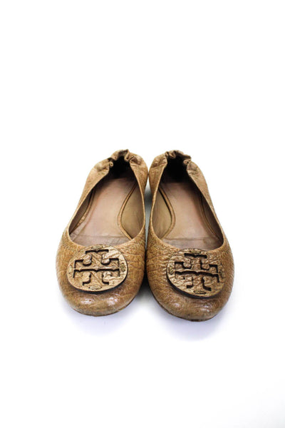Tory Burch Womens Leather Medallion Slip On Ballet Flats Brown Size 7