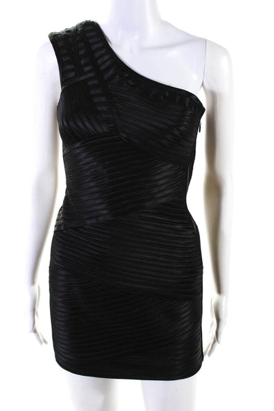 BCBG Max Azria Womens Ribbon Detailed One Shoulder Sheath Dress Black Size 0