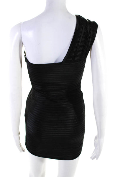 BCBG Max Azria Womens Ribbon Detailed One Shoulder Sheath Dress Black Size 0