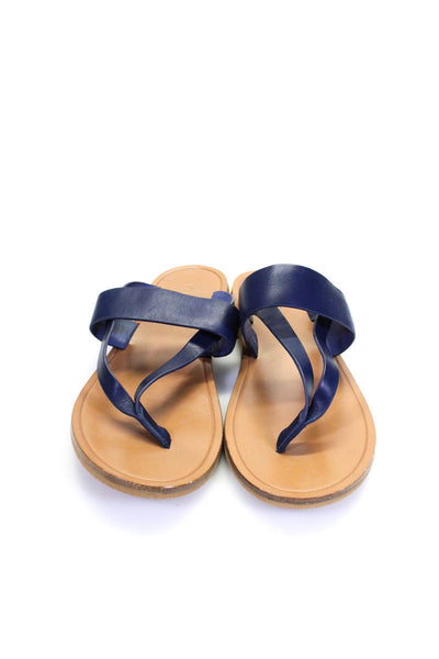Vince Womens Leather Strappy Flip Flops Sandals Flats Navy Blue Size 37.5 7.5