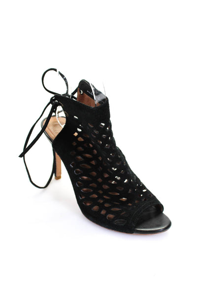 Joie Womens Perforated Suede Lace Up Peep Toe High Heels Black Size 37 7