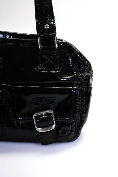 Michael Kors Womens Patent Leather Buckled Zipped Strapped Doctor Handbag Black