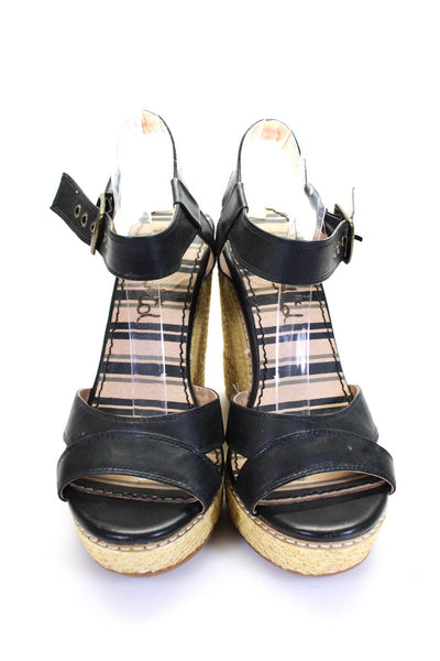 Splendid Womens Wedge Heel Platform Ankle Strap Sandals Black Leather Size 7.5M