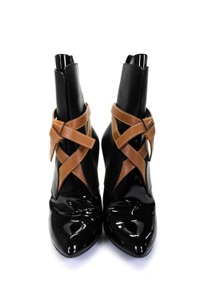 Louis Vuitton Womens Black Brown Criss Cross Buckle Ankle Boots Shoes Size 6.5