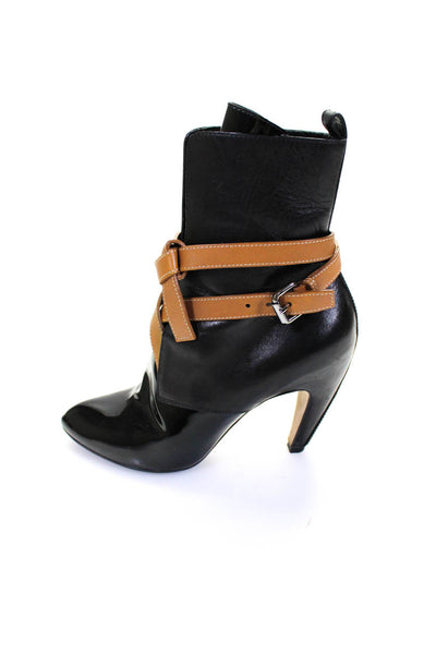 Louis Vuitton Womens Black Brown Criss Cross Buckle Ankle Boots Shoes Size 6.5