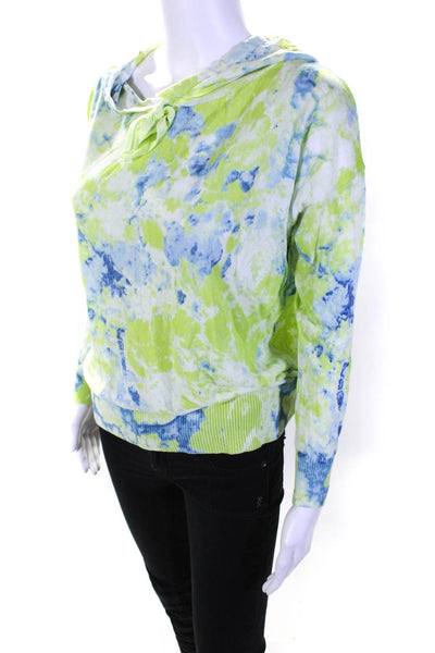 Central Park West Womens Green Blue Tie Dye Hooded Long Sleeve Knit Top Size XS