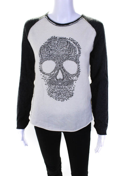 27 Miles Womens White Gray Cashmere Skull Print Pullover Sweater Top Size S