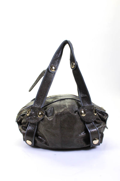Gussto Womens Leather Gold Tone Satchel Shoulder Handbag Gray