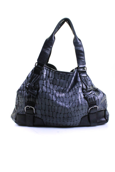 Katherine Kwei Womens Leather Hobo Shoulder Handbag Gray Black