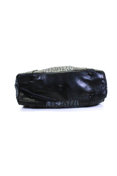 Katherine Kwei Womens Leather Hobo Shoulder Handbag Gray Black