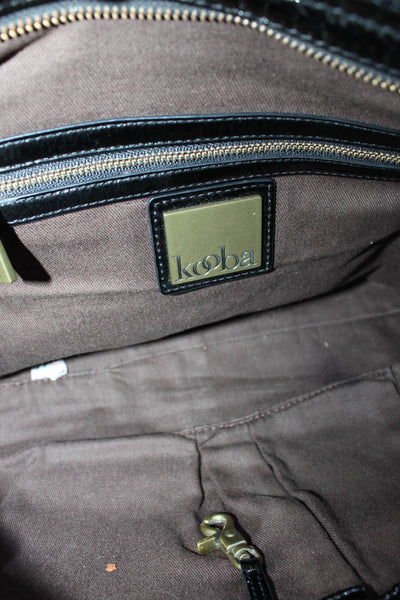 Kooba Womens Patent Leather Double Strap Gold Tone Shoulder Handbag Black